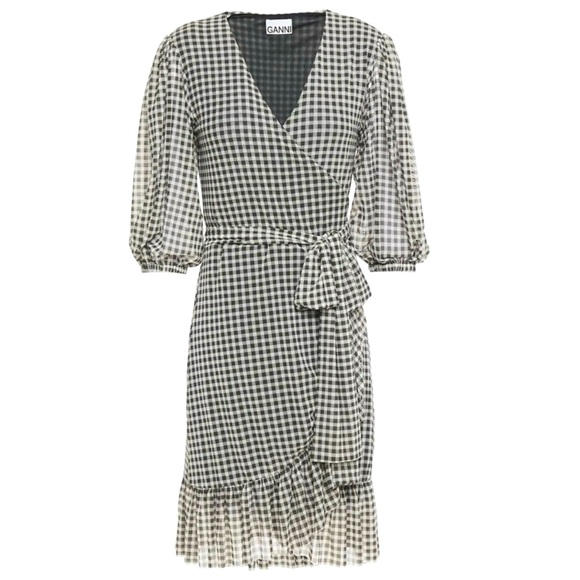 Ganni Mini Ruffle Short Sleeve Dress - Ruffle - Gingham Plaid - Mesh - Picture 3 of 15